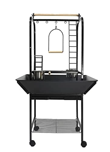 A&E Cage Company Parrot Play Stand With Ladders And Toy Hooks - Black - 26 X 25 X 48 In 3 A&E Cage Company Parrot Play Stand With Ladders And Toy Hooks - Black - 26 X 25 X 48 In