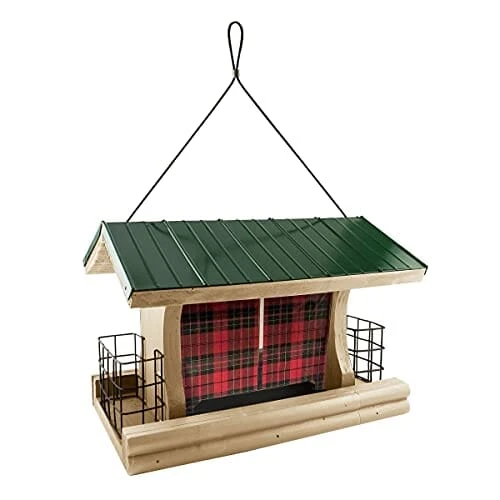 Audubon Lake & Cabin Buffalo Plaid Ranch Wooden Hopper Wild Bird Feeder - Red And Green - 5 Lbs 3 Audubon Lake & Cabin Buffalo Plaid Ranch Wooden Hopper Wild Bird Feeder - Red And Green - 5 Lbs