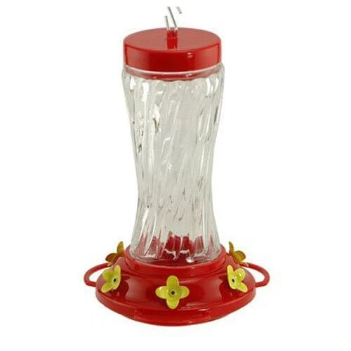 Audubon Swirl Glass Hummingbird Feeder - Red/Clear - 16 Oz Cap 3 Audubon Swirl Glass Hummingbird Feeder - Red/Clear - 16 Oz Cap