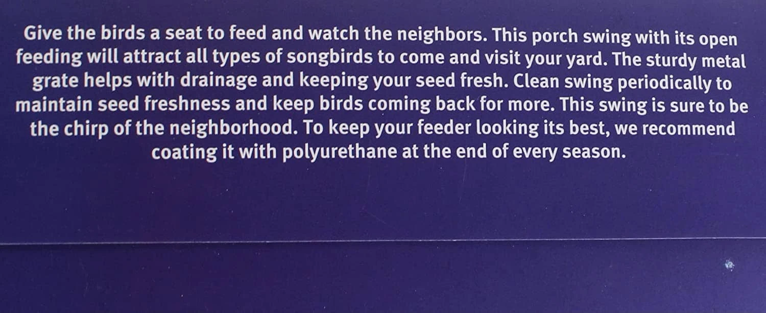 Backyard Essentials Hanging Porch Swing Wild Bird Feeder - Brown - 4.63 X 8.36 X 5.75 11 Backyard Essentials Hanging Porch Swing Wild Bird Feeder - Brown - 4.63 X 8.36 X 5.75 - Image 9