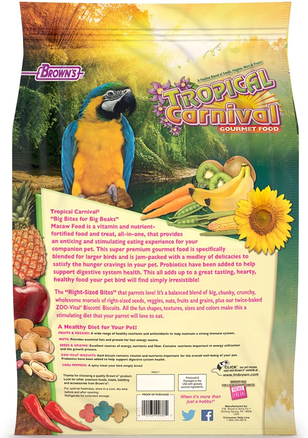 F.M. Brown's Tropical Carnival Macaw Big Bites Bird Food - 14 Lb Bag 4 F.M. Brown's Tropical Carnival Macaw Big Bites Bird Food - 14 Lb Bag - Image 2
