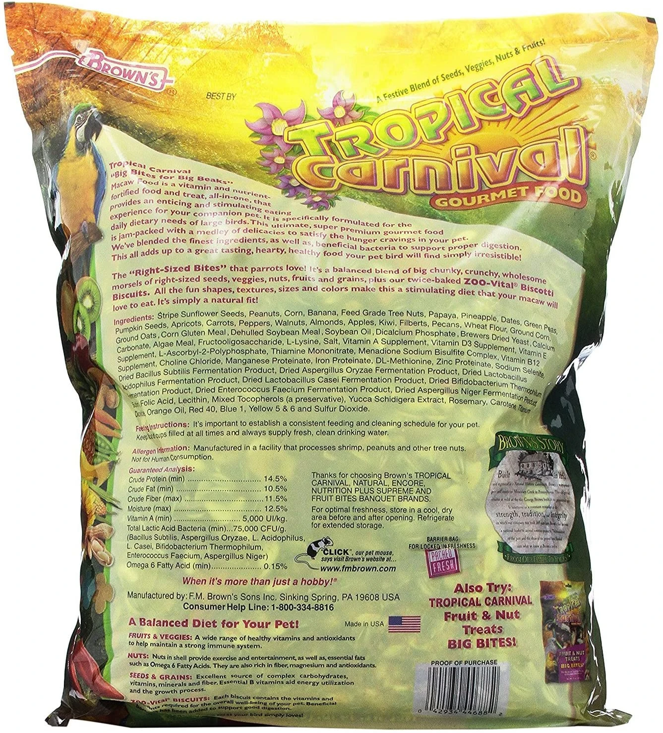 F.M. Brown's Tropical Carnival Macaw Big Bites Bird Food - 14 Lb Bag 5 F.M. Brown's Tropical Carnival Macaw Big Bites Bird Food - 14 Lb Bag - Image 3
