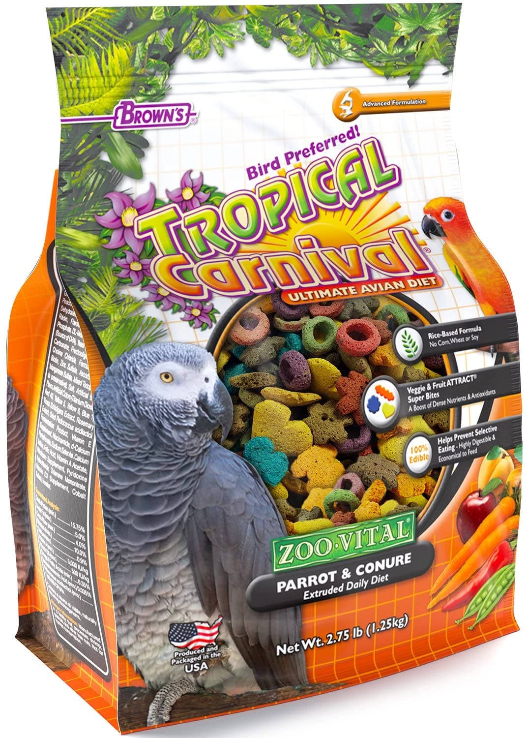 F.M. Brown's Zoo-Vital Tropical Carnival Daily Diet Parrot & Conure Bird Food - 2.75 Lb Bag 3 F.M. Brown's Zoo-Vital Tropical Carnival Daily Diet Parrot & Conure Bird Food - 2.75 Lb Bag