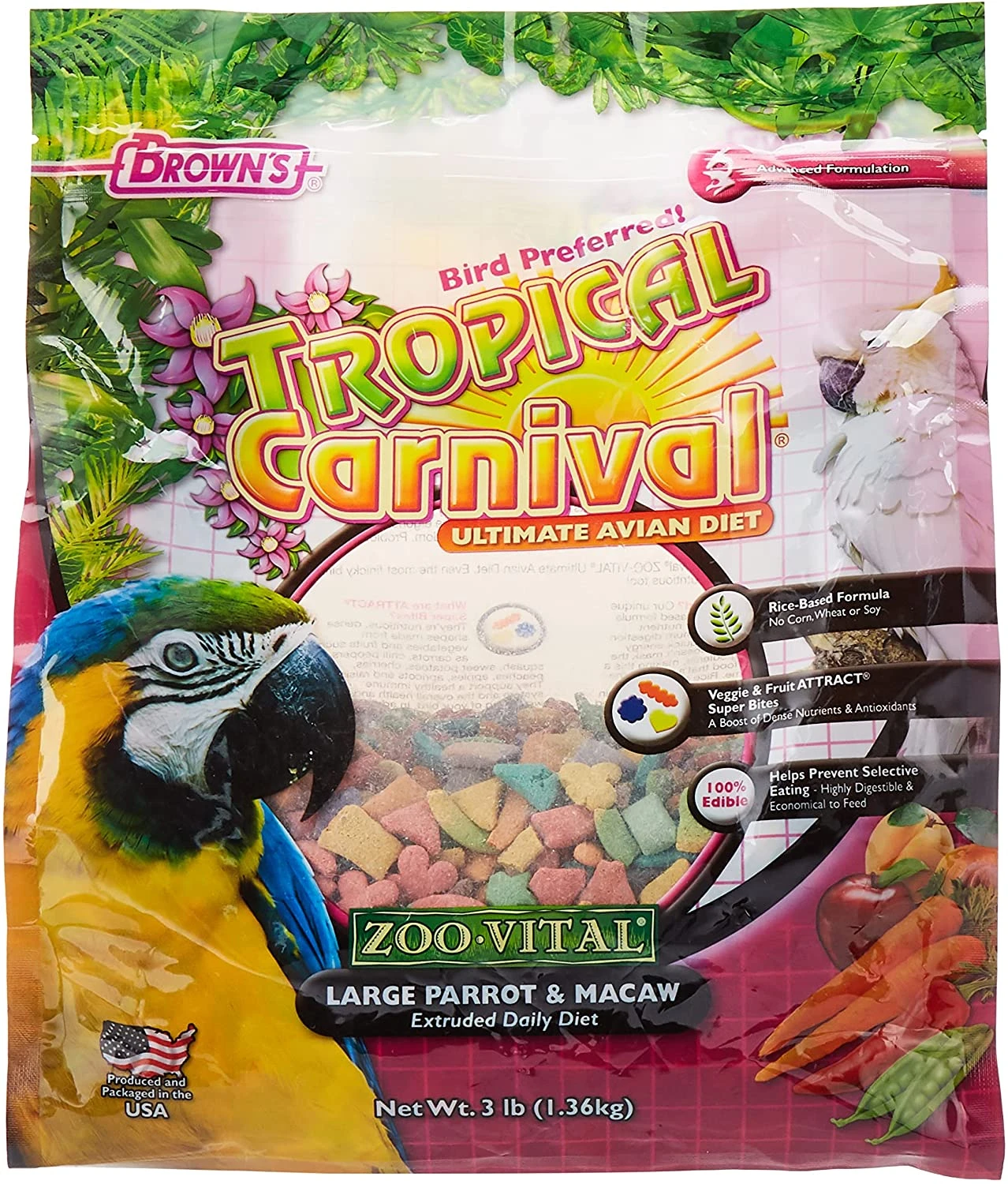 F.M. Brown's Zoo-Vital Tropical Carnival Daily Diet Parrot & Macaw Bird Food - 3 Lb Bag 3 F.M. Brown's Zoo-Vital Tropical Carnival Daily Diet Parrot & Macaw Bird Food - 3 Lb Bag
