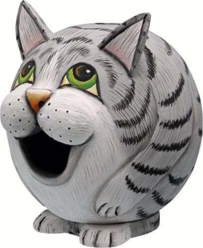 Gord-O Gray Cat Bird House - Gray/White - 6.7 X 6.3 X 5.9 In 3 Gord-O Gray Cat Bird House - Gray/White - 6.7 X 6.3 X 5.9 In