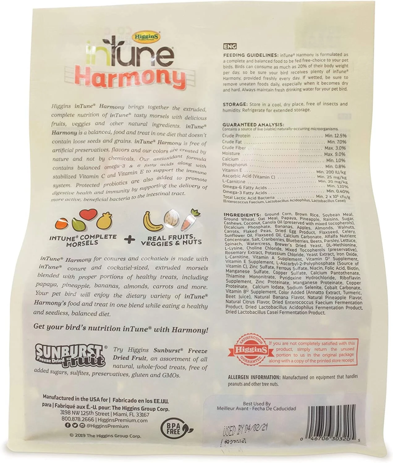 Higgins Intune Natural Harmony Conure And Cockatiel Bird Food - 2 Lbs 4 Higgins Intune Natural Harmony Conure And Cockatiel Bird Food - 2 Lbs - Image 2