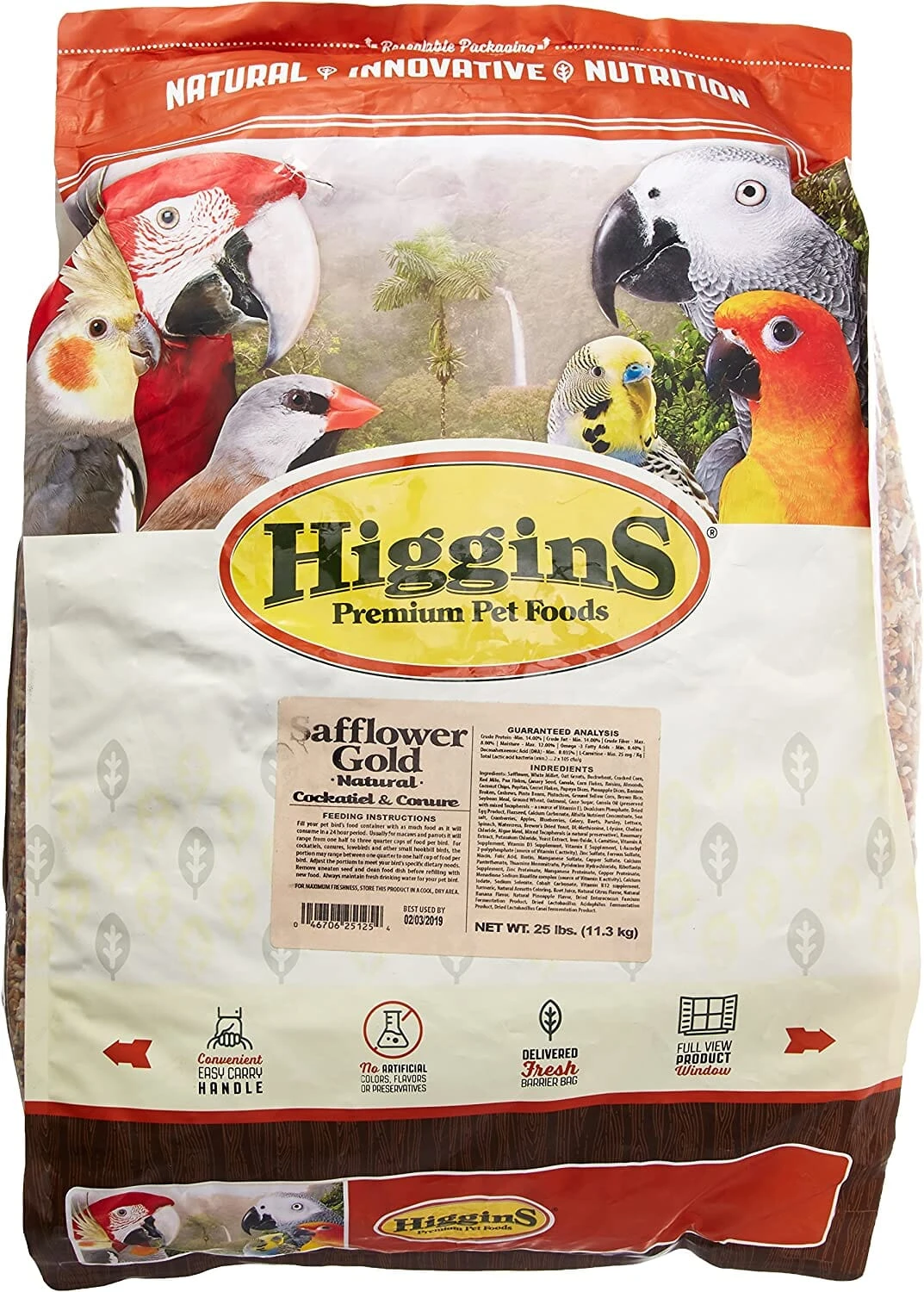 Higgins Safflower Gold Natural Conure And Cockatiel Bird Food - 25 Lbs 3 Higgins Safflower Gold Natural Conure And Cockatiel Bird Food - 25 Lbs