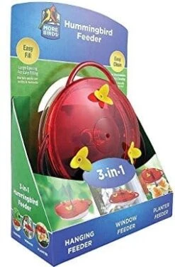More Birds 3-In-1 Plastic Hummingbird Feeder - Red - 6 Oz Cap