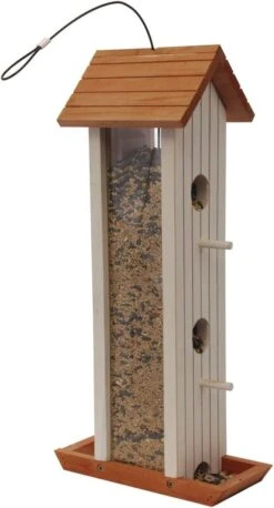 More Birds Tower Sunflower Wooden Hopper Wild Bird Feeder - White - 3 Lbs Cap