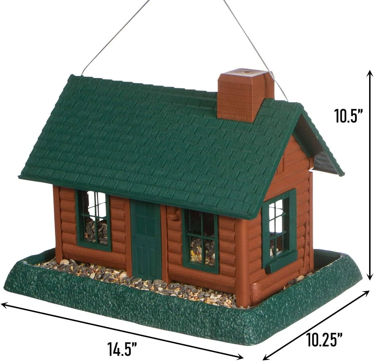 North States Village Collection Log Cabin Plastic Hopper Wild Bird Feeder - Green/Brown - 8 Lbs Cap 8 North States Village Collection Log Cabin Plastic Hopper Wild Bird Feeder - Green/Brown - 8 Lbs Cap - Image 6