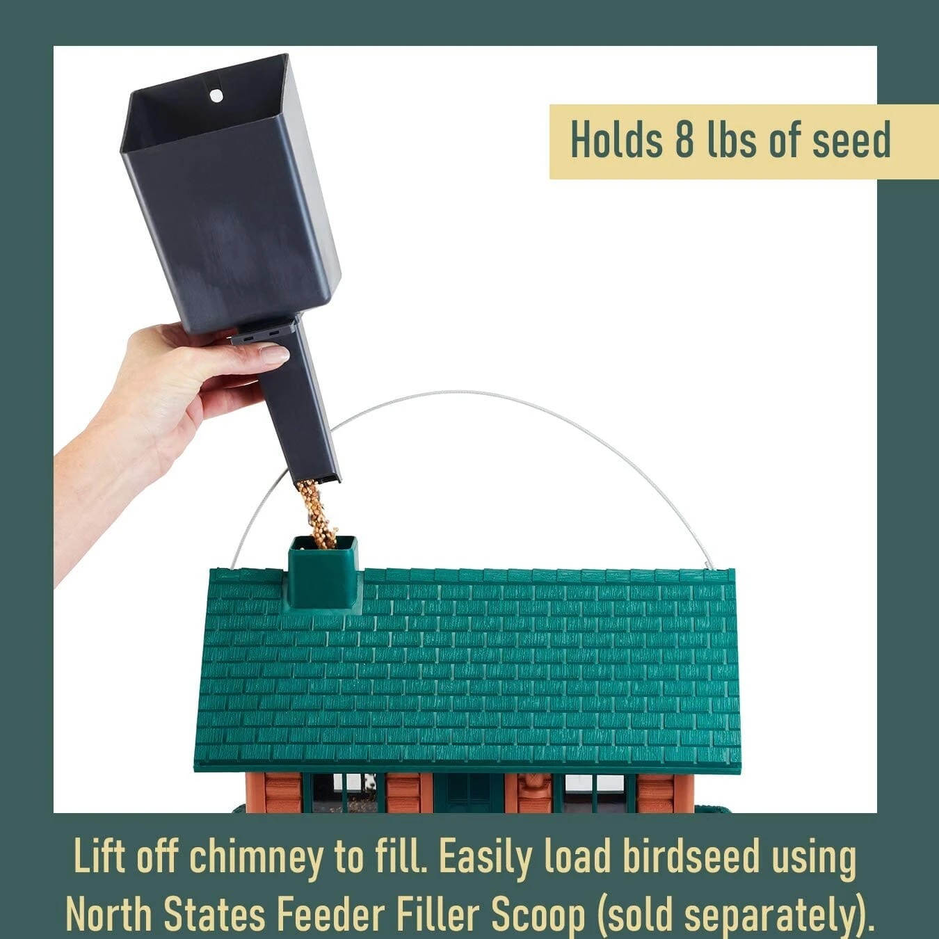 North States Village Collection Log Cabin Plastic Hopper Wild Bird Feeder - Green/Brown - 8 Lbs Cap 3 North States Village Collection Log Cabin Plastic Hopper Wild Bird Feeder - Green/Brown - 8 Lbs Cap