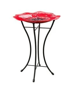 Panacea Products Glass Bird Bath With Stand - Red Poppy - 16 In