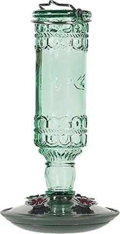 Perky-Pet Antique Glass Bottle Hummingbird Feeder - Green - 10 Oz Cap