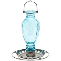 Perky-Pet Daisy Vase Glass Vintage Bird Waterer Wild Bird Hanging Bath - Blue - 18 Oz Cap - 2 Pack