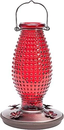 Perky-Pet Hobnail Glass Vintage Hummingbird Feeder - Red - 24 Oz Cap - 2 Pack