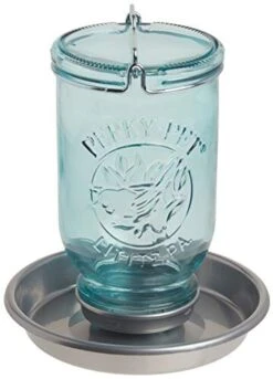 Perky-Pet Mason Jar Wild Bird Waterer Wild Bird Hanging Bath - Blue - 32 Oz Cap
