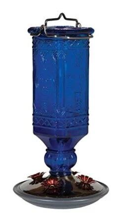 Perky-Pet Square Glass Antique Bottle Hummingbird Feeder - Cobalt Blue - 16 Oz Cap