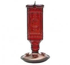 Perky-Pet Square Glass Antique Bottle Hummingbird Feeder - Red - 24 Oz Cap