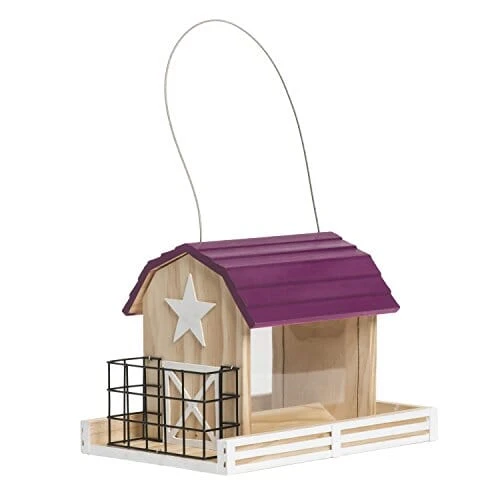 Perky-Pet Star Barn Chalet Wooden Hopper Wild Bird Feeder - Red - 3 Lbs Cap 3 Perky-Pet Star Barn Chalet Wooden Hopper Wild Bird Feeder - Red - 3 Lbs Cap