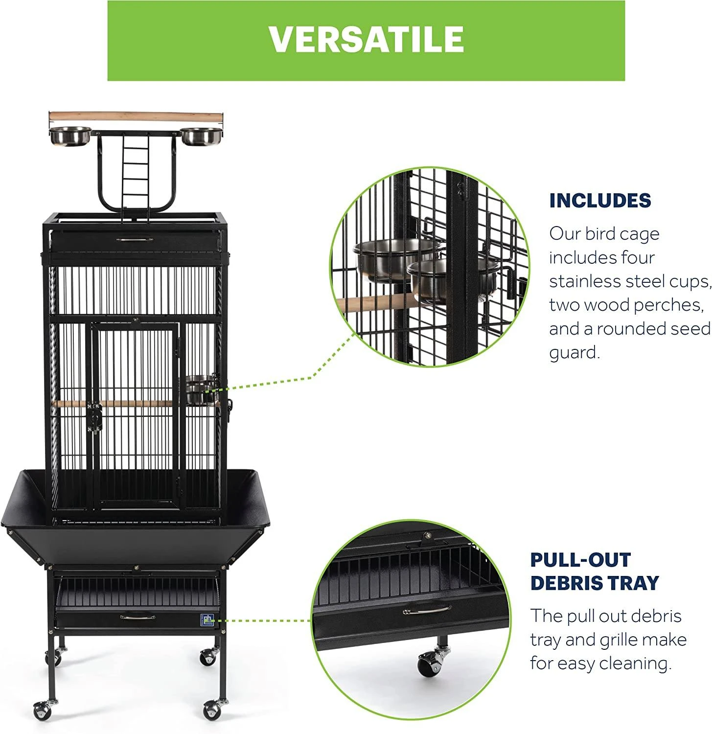 Prevue Hendryx Wrought Iron Select Bird Cage With Playtop - Black - 18" X 18" X 57" 6 Prevue Hendryx Wrought Iron Select Bird Cage With Playtop - Black - 18" X 18" X 57" - Image 4