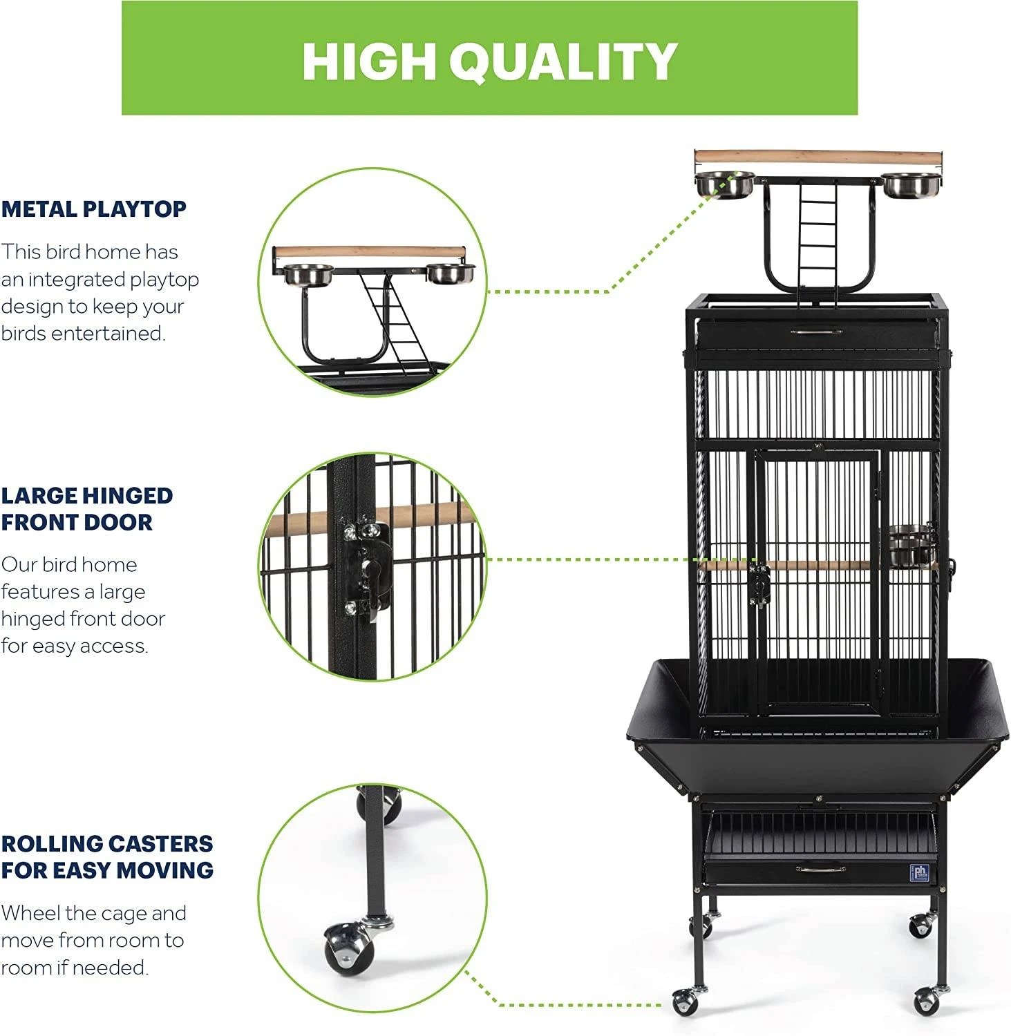 Prevue Hendryx Wrought Iron Select Bird Cage With Playtop - Black - 18" X 18" X 57" 5 Prevue Hendryx Wrought Iron Select Bird Cage With Playtop - Black - 18" X 18" X 57" - Image 3