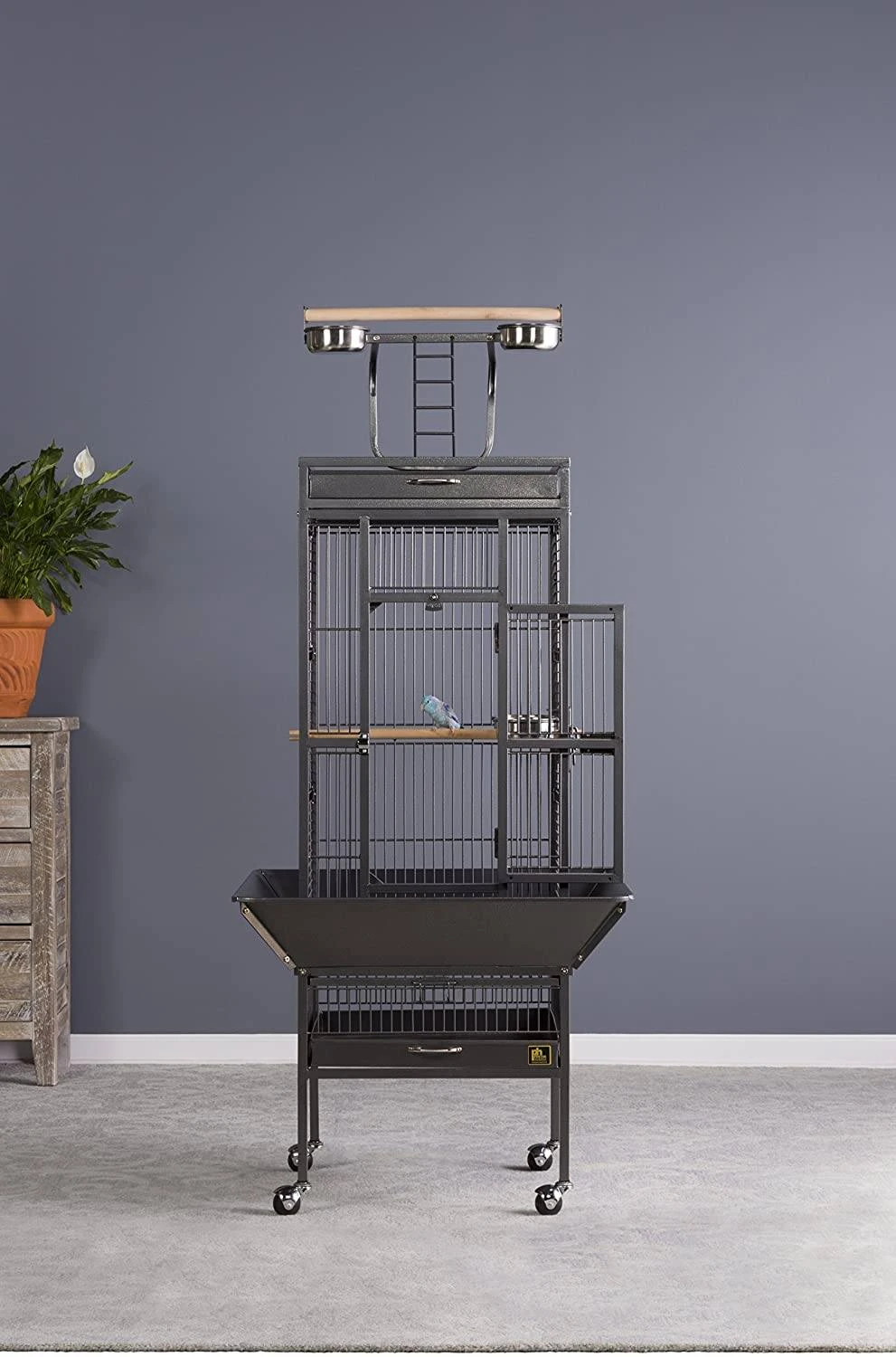 Prevue Hendryx Wrought Iron Select Bird Cage With Playtop - Black - 18" X 18" X 57" 10 Prevue Hendryx Wrought Iron Select Bird Cage With Playtop - Black - 18" X 18" X 57" - Image 8