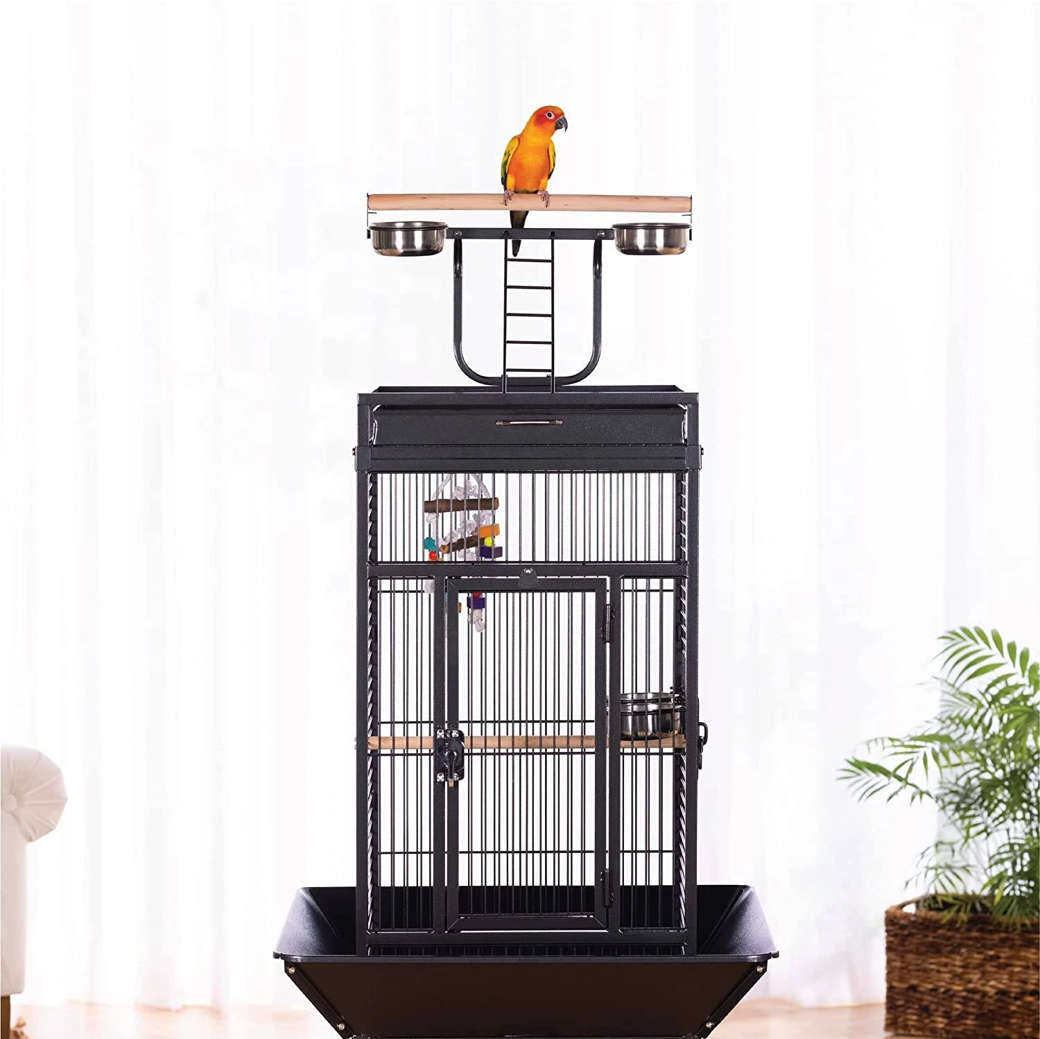 Prevue Hendryx Wrought Iron Select Bird Cage With Playtop - Black - 18" X 18" X 57" 8 Prevue Hendryx Wrought Iron Select Bird Cage With Playtop - Black - 18" X 18" X 57" - Image 6