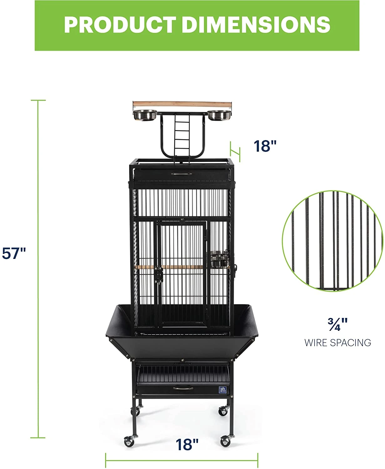 Prevue Hendryx Wrought Iron Select Bird Cage With Playtop - Black - 18" X 18" X 57" 7 Prevue Hendryx Wrought Iron Select Bird Cage With Playtop - Black - 18" X 18" X 57" - Image 5